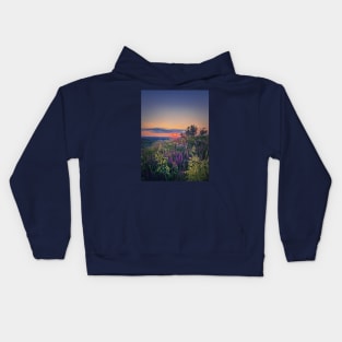 Summer sunset over meadow Kids Hoodie